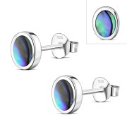 6pairs, Abalone Oval Silver Stud Earrings, e345